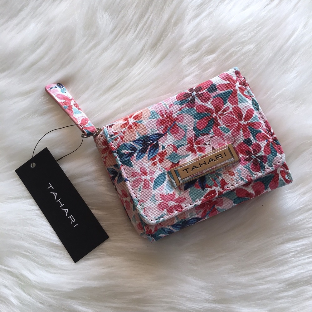 TAHARI | Trifold Multicolored Floral Zip Wallet
